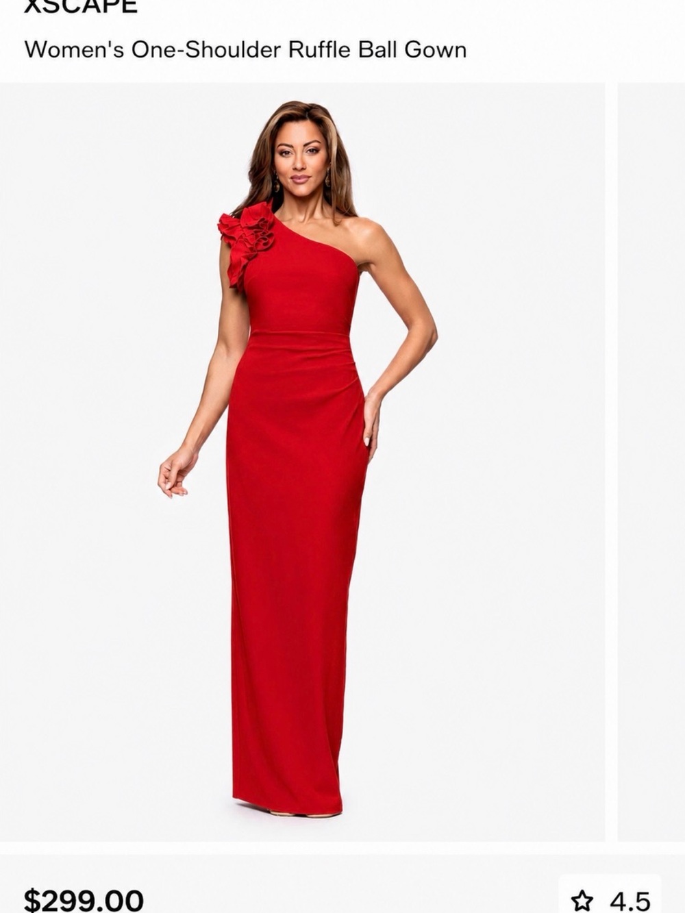 NWT Xscape One Shoulder Ruffle Gown Red Formal Evening Dress 14W MSRP $299